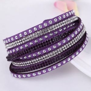 B41 Purple Silver Double Wrap Rhinestone Bracelet Blingy New Studded Sparkly